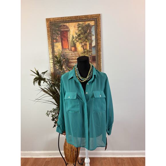 Tattoo Me Women Blouse 1X Button Up Roll Tab Sleeve Lace Bella Swan Twilight - Picture 1 of 11